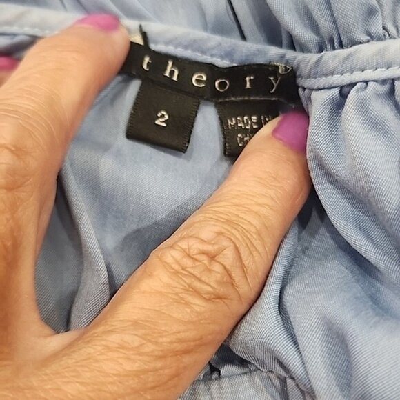 Theory Dress Mini Yumi Luxe Wash Blue Dyed Sundress Women's 2 - Picture 4 of 7